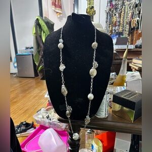 Vintage JS Silver Tone Beaded Necklace 42”